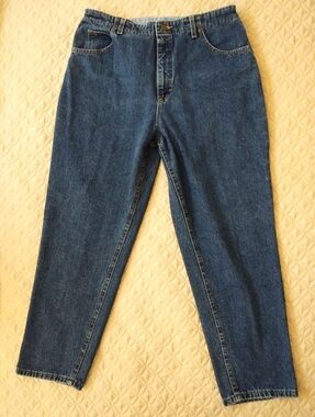 VTG L.L. Bean Dark Wash Double L Comfort Elastic Waistband Relaxed Mom Jeans